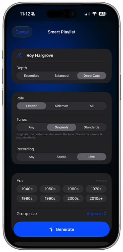 Smart Playlist builder for Roy Hargrove